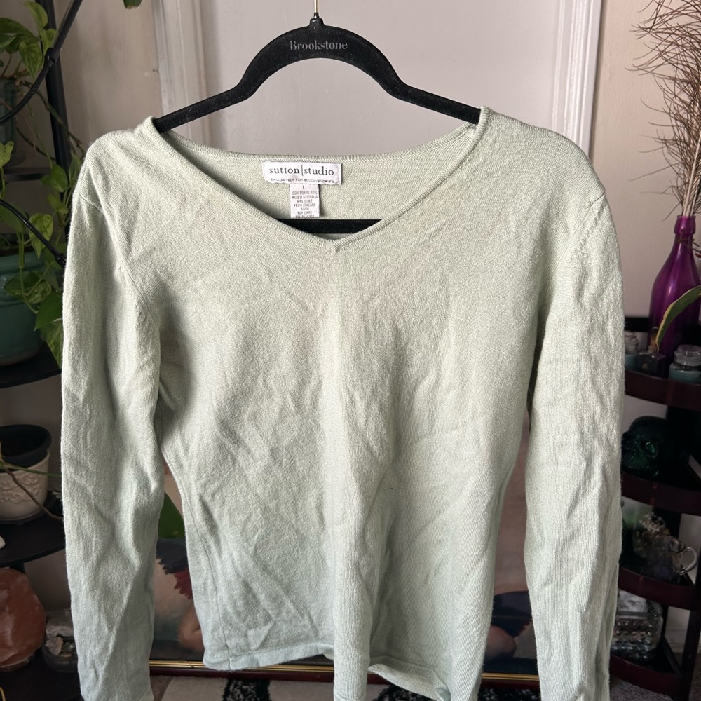 Sutton Cashmere Green V-Neck Sweater